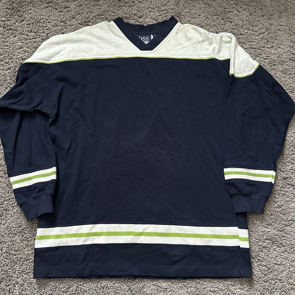 Vintage Y2K 955 Originals Long Sleeve Shirt Men's Large Navy Color Stripe Retro